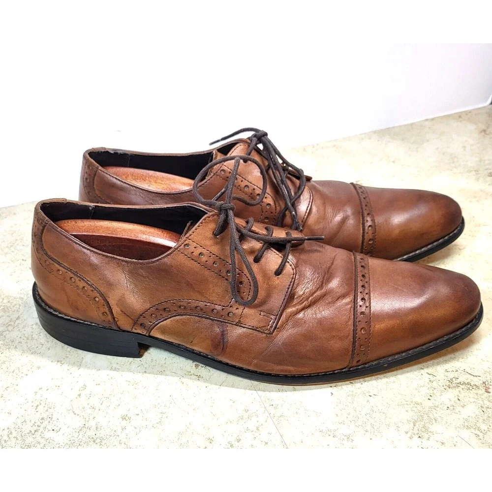 Stacy Adams Brown Toe Cap Brogueing Leather Tie Front Oxford Shoe‎ 10 1/2 M
